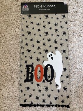 Halloween 'Boo' Ghost Kids Table Runner - Beige, Black, White, Orange